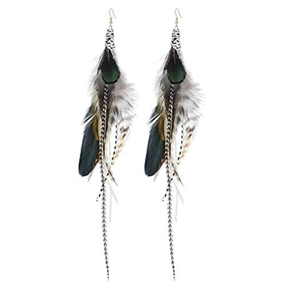 5732 Pheasant Feathers Dangle Earrings Long Tassel Handmade Natural Feather